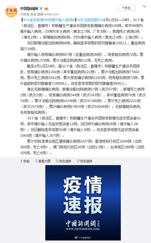 “31省份新增18例” 31省份新增病例12例？